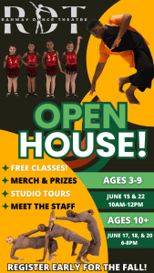 Vibrant dance studio open house event featuring children in costumes and dance performances, located at Rahway Dance Theatre.