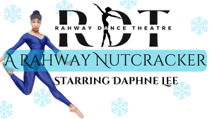 Elegant dancer in blue dance costume performing Nutcracker ballet, Rahway Dance Theatre performance.