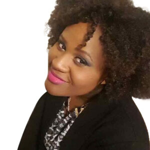 Vibrant woman with curly hair smiling, promoting dance and fitness at AbunDance in NJ.